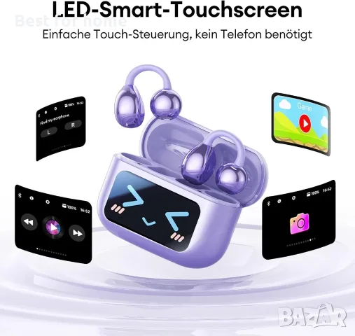 Слушалки с щипка за бижута, отворени, безжични Bluetooth 5.4 с интелигентен сензорен екран, 4.1 g, снимка 4 - Безжични слушалки - 55938266