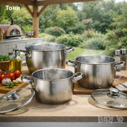 Комплект тенджери Swissgold EMMIE (SG-18099) – 3 броя с 5-слойно капсуловано дъно, снимка 4 - Прибори за хранене, готвене и сервиране - 53092042
