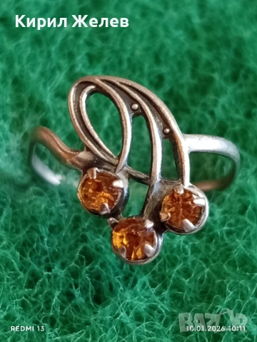 Сребърен пръстен с ЦИТРИН флорален мотив Арт Нуво стил ювелирна изработка 52792, снимка 2 - Пръстени - 53051310