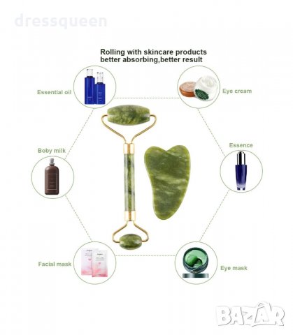 2870 Нефритен ролер за масаж на лице и тяло с две глави, снимка 6 - Масажори - 34267690