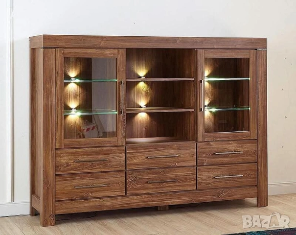 Витрина GENT KOM2W6S/13/17 с LED осветление – Дъб Стърлинг, снимка 2 - Секции и витрини - 53871576