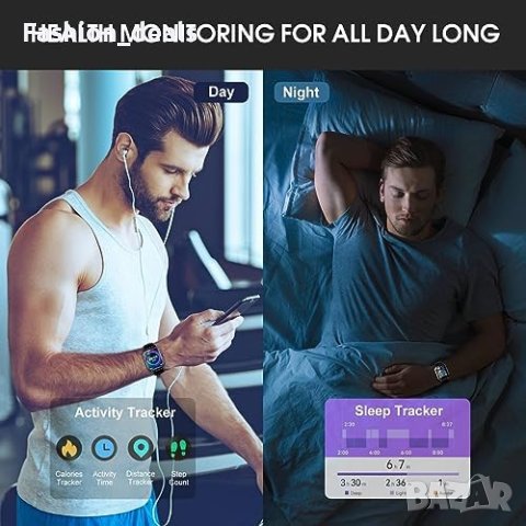 Нов Смарт часовник 1,85-инчов HD сензорен екран+2 каишки за iOS/Android Мъже Жени, снимка 5 - Смарт гривни - 41853137