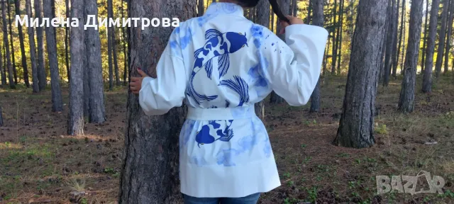 Ръчно рисувано сатенирано кимоно , снимка 3 - Сака - 48868410