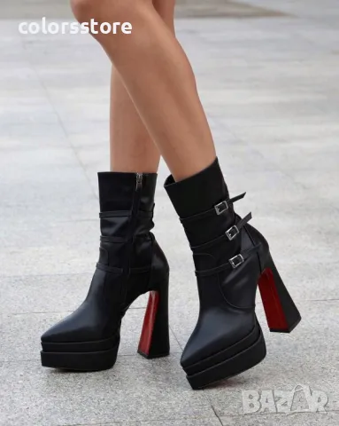 Боти на ток - черна кожа - YSV3