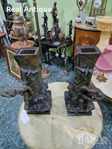 Чифт превъзходни големи антикварни френски фигурални декораций , снимка 8 - Антикварни и старинни предмети - 44836909