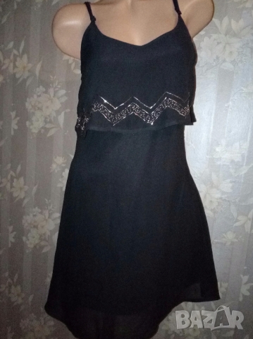 Черна рокля от шифон с мъниста Л