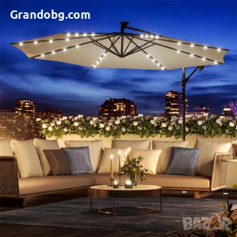 Висококачествен 3М Градински Чадър с 8 ребра LED осветление и UV защита, снимка 2 - Други - 52174729