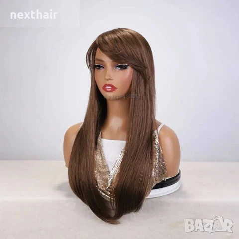 Светло кафява права перука с бретон, снимка 1