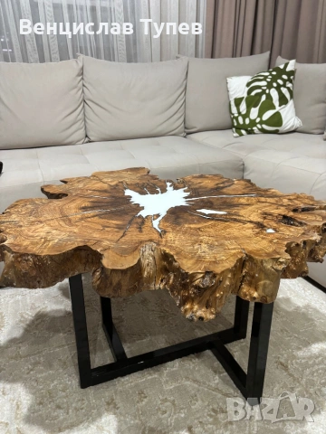 Маса от маслиново дърво и епоксидна смола – уникат, снимка 4 - Маси - 53212658