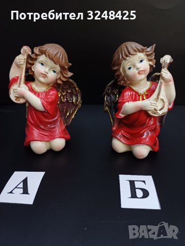 Ангели с мандолина и червена рокля, изработени  от висококачествен полирезин -модел А и Б ., снимка 1 - Статуетки - 42690195