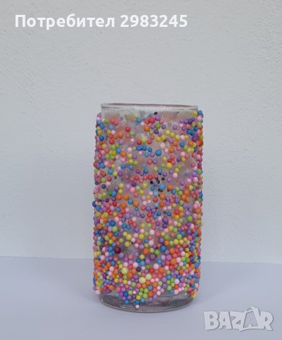 Стъклена чаша декорирана с цветни топченца , снимка 4 - Декорация за дома - 42114244