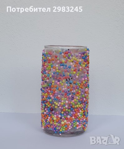 Стъклена чаша декорирана с цветни топченца , снимка 4 - Декорация за дома - 42114244