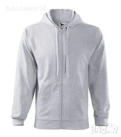 Нов мъжки суичър с ЦИП и качулка в цвят светлосив меланж