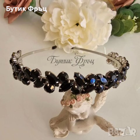 Диадема Алекс черни кристали , снимка 2 - Аксесоари за коса - 41472911