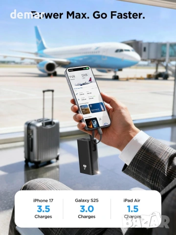 Външна батерия Aioneus 35W, преносимо зарядно устройство с вграден USB-C кабел, PD&QC, снимка 8 - Външни батерии - 53656792
