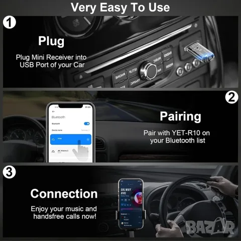 Bluetooth 5.3 USB аудио приемник, 10 м, адаптер за тонколони и усилватели, прозрачен, снимка 9 - Ресийвъри, усилватели, смесителни пултове - 56314679