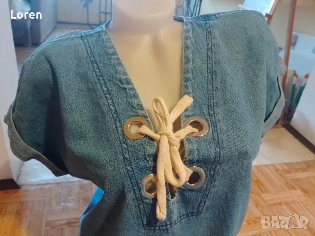 Дънкова рокличка или туника с връзки , снимка 3 - Рокли - 49533511