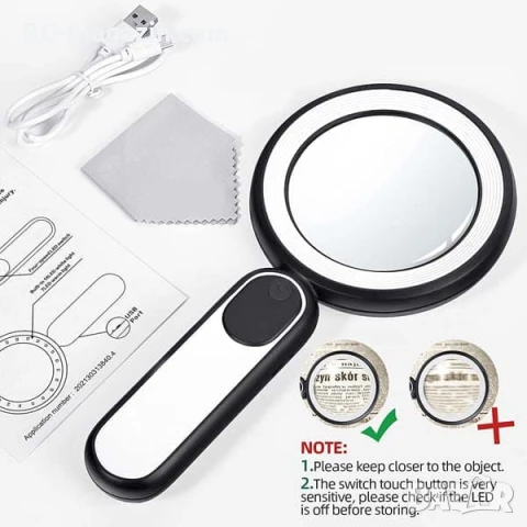 Мощна голяма увеличителна лупа 15X LED осветление стъклена за четене на книга вестник с дръжка лед, снимка 10 - Други инструменти - 50919742