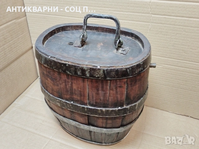 Старинна Ръчно Изработена Дървена Бъклица За Вода, Дървен Бъкел За Вода / НОМЕР 695. , снимка 2 - Антикварни и старинни предмети - 53486247