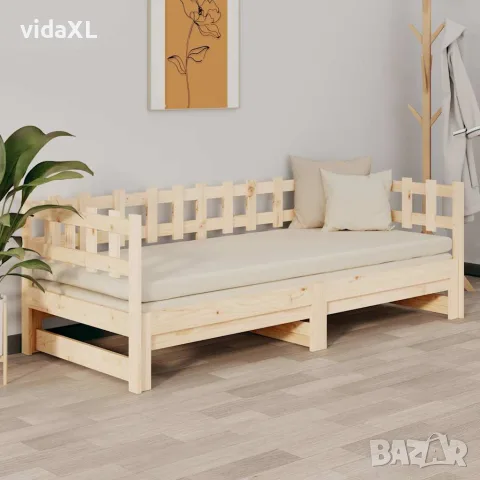vidaXL Разтегателно дневно легло, 2x(90x200) см, борово дърво масив, снимка 4 - Спални и легла - 56148418