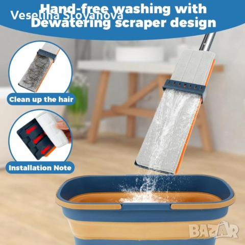 Комплект моп с 360° въртене и сгъваема кофа – Професионално и безконтактно почистване у дома