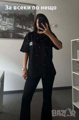 Miu Miu Дамска Тениска С Бродирано Лого И Пришити Камъни👚Дамска Блуза С Къс Ръкав-2 Цвята Код A500, снимка 8 - Тениски - 50104247