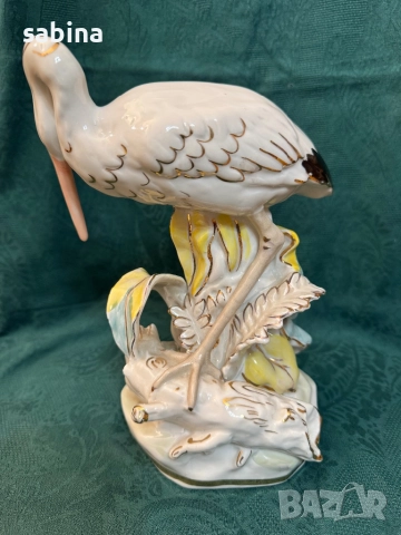 Статуетка „Щъркел с жаба“/“Чапла с жаба“, Дулевский фарфоровый завод (Дулево), СССР, 1967 г. , снимка 3 - Статуетки - 52979634