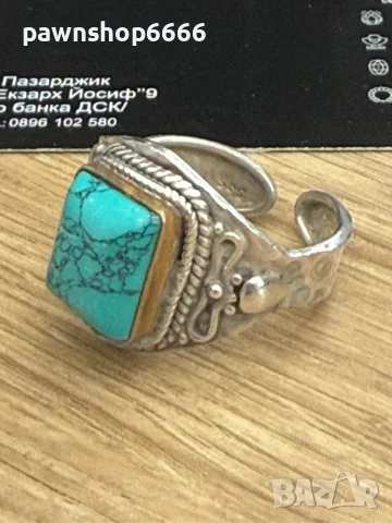 Сребърен пръстен със имитационнен камък на тюркоаз 925/5,13 грама , снимка 8 - Пръстени - 55735422