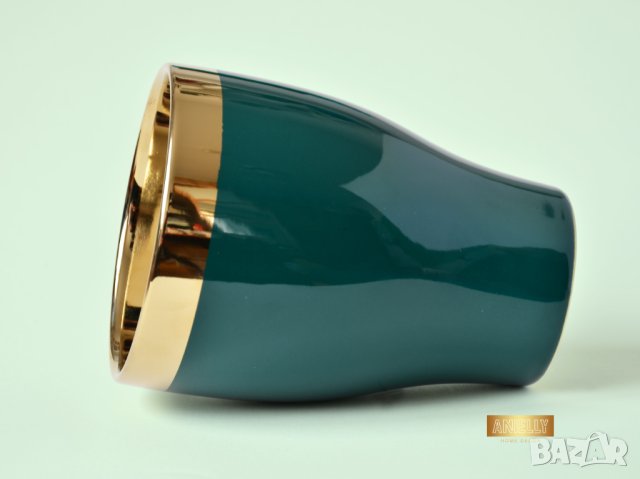 Саксия в тюркоазен цвят със златен кант / Подарък за любител на цветя / Тюркоазен цвят саксия, снимка 4 - Саксии и кашпи - 40513250