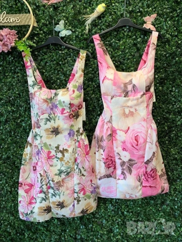 къси ленени рокли с флорални мотиви 