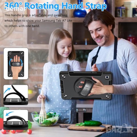 Калъф за Samsung Galaxy Tab A7 Lite 8.7 Inch 2021, държач за S-Pen, въртяща се стойка - черен, снимка 5 - Калъфи, кейсове - 44438353