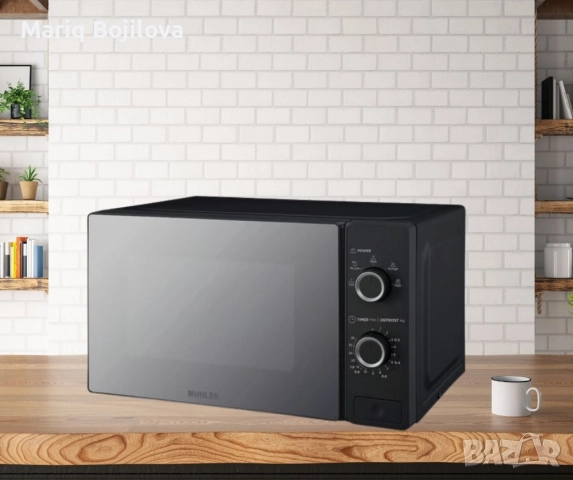 Микровълнова фурна 20L, черна, огледална, механична, снимка 3 - Микровълнови - 52690155