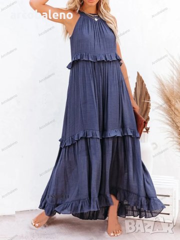 Дамска едноцветна A-силуетна дълга рокля без ръкави, 4цвята, снимка 10 - Рокли - 41125982