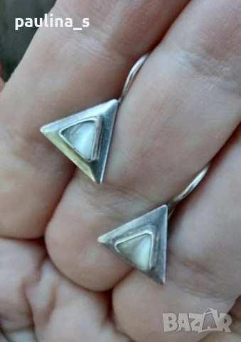 Два различни чифта / Винтидж / Сребърни обеци с бяло котешко око и лунен камък / проба 925 на СБХ, снимка 10 - Обеци - 32540701