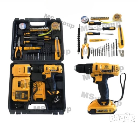 Акумулаторен ударен винтоверт DeWalt 24V с 2 батерии девалт пълен, снимка 2 - Куфари с инструменти - 41935635