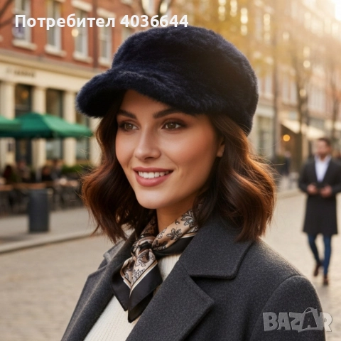 Топла дамска шапка с козирка – зимен пухкав модел, снимка 7 - Спортни екипи - 52666122