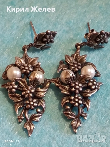 Винтидж сребърни обеци с флорален мотив и инкрустирани перли ювелирна изработка 52447, снимка 14 - Обеци - 52909467