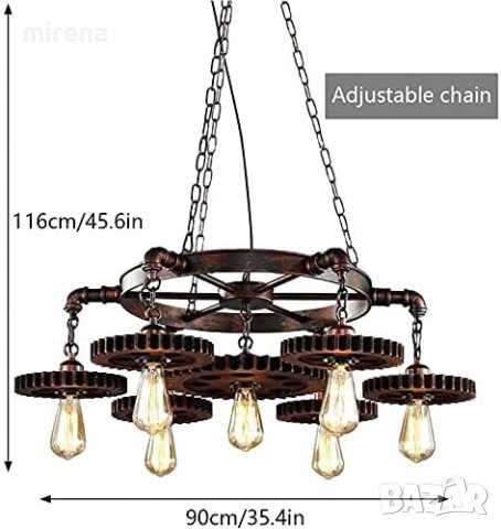 Висяща лампа Ретро полилей от ковано желязо Индустриална винтидж висяща лампа, снимка 8 - Лампи за таван - 34978653