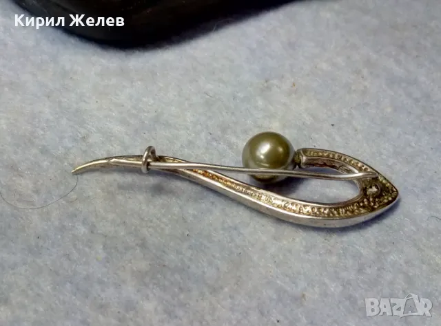 СТАРА АР НУВО СРЕБЪРНА БРОШКА СРЕБРО ВИСОКА ПРОБА с ЕСТЕСТВЕНА СИВА ПЕРЛА МАЙСТОРСКА ИЗРАБОТКА 22312, снимка 7 - Антикварни и старинни предмети - 49959687