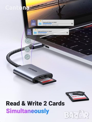 UGREEN Type C, 2 в 1 четец на SD/Micro SD карти, за TF SD Micro SD SDXC SDHC MMC RS-MMC Micro SDXC U, снимка 7 - Други - 41607792