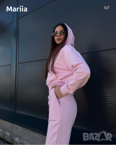 Розов спортен комплект – худи с цип и джогъри, снимка 2 - Костюми - 53100877