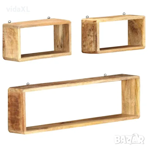 vidaXL Кубични рафтове за стена, 3 части, мангово дърво масив, снимка 7 - Етажерки - 56146553
