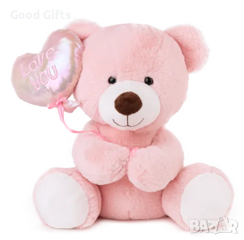 Голямо плюшено Мече със сърце, 45см Розово/Бежово/Бяло Плюшена Мечка, снимка 2 - Плюшени играчки - 47620644
