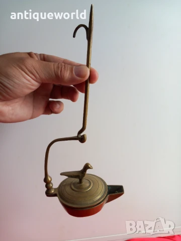 Стара Османска Бронзова Маслена Лампа с Птица, снимка 5 - Антикварни и старинни предмети - 51211533