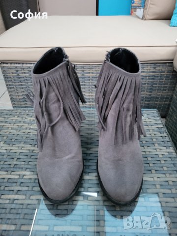 Сиви велурени боти, снимка 2 - Дамски боти - 41702454