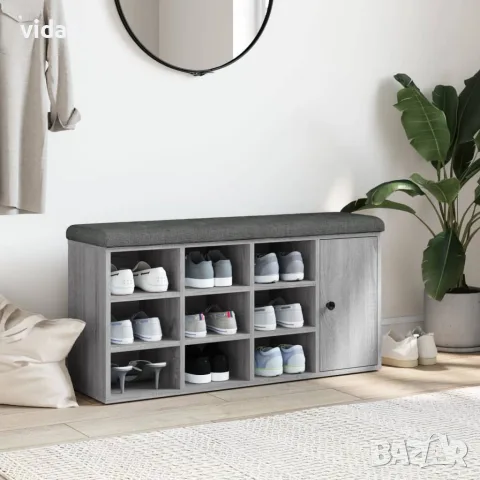 vidaXL Пейка за обувки, сив сонома, 102x32x50 см, инженерно дърво, снимка 3 - Маси - 56148112
