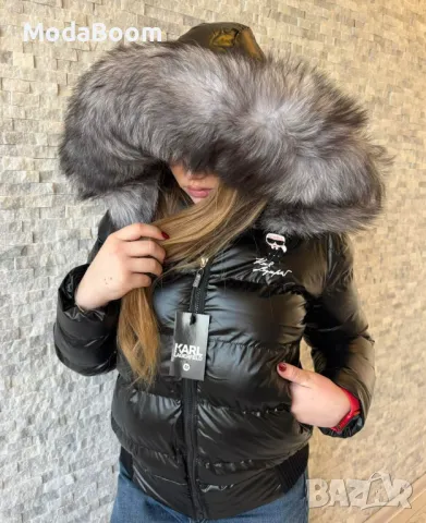 Karl Lagerfeld черен лак късо дамско зимно яке 