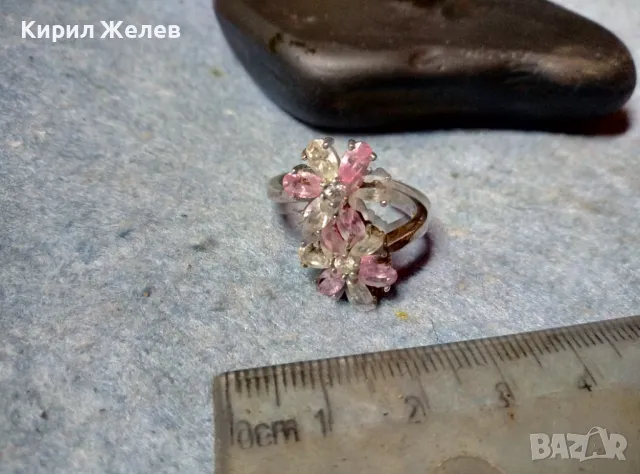 НЕЖЕН ФЛОРАЛЕН СКЪПОЦЕНЕН СРЕБЪРЕН ПРЪСТЕН ЦВЕТЯ РОДИРАНО СРЕБРО 925 с ПЛАНИНСКИ и РОЗОВ КВАРЦ 49727, снимка 7 - Пръстени - 49244551