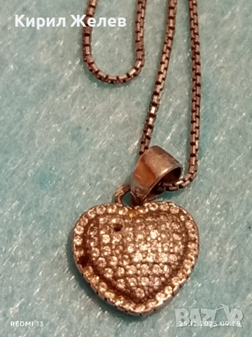 Скъпоценен сребърен пендант сърчице с блестящи цирконий и сребърна верижка 27426, снимка 2 - Колиета, медальони, синджири - 52895715