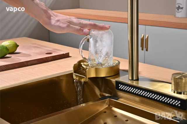 Златна мултифункционална кухненска мивка 50см, снимка 8 - Мивки - 50954067